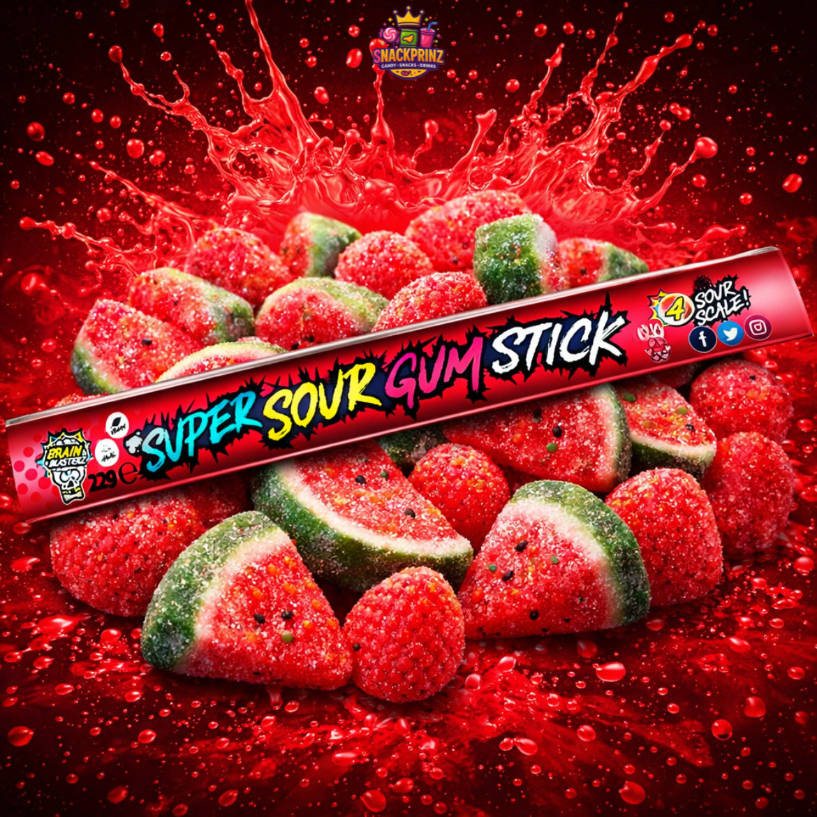 Brain Blasterz Sour Gum Stick Watermelon 22g